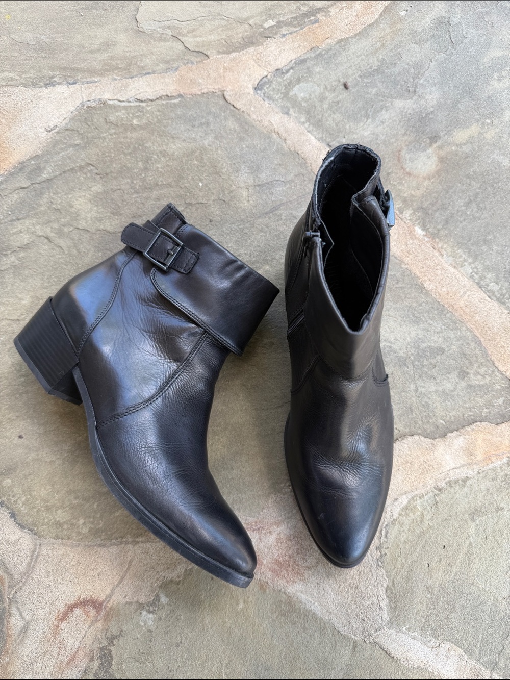 Catherine Malandrino Black Leather Ankle Booties with Cuffed Buckle Size 10